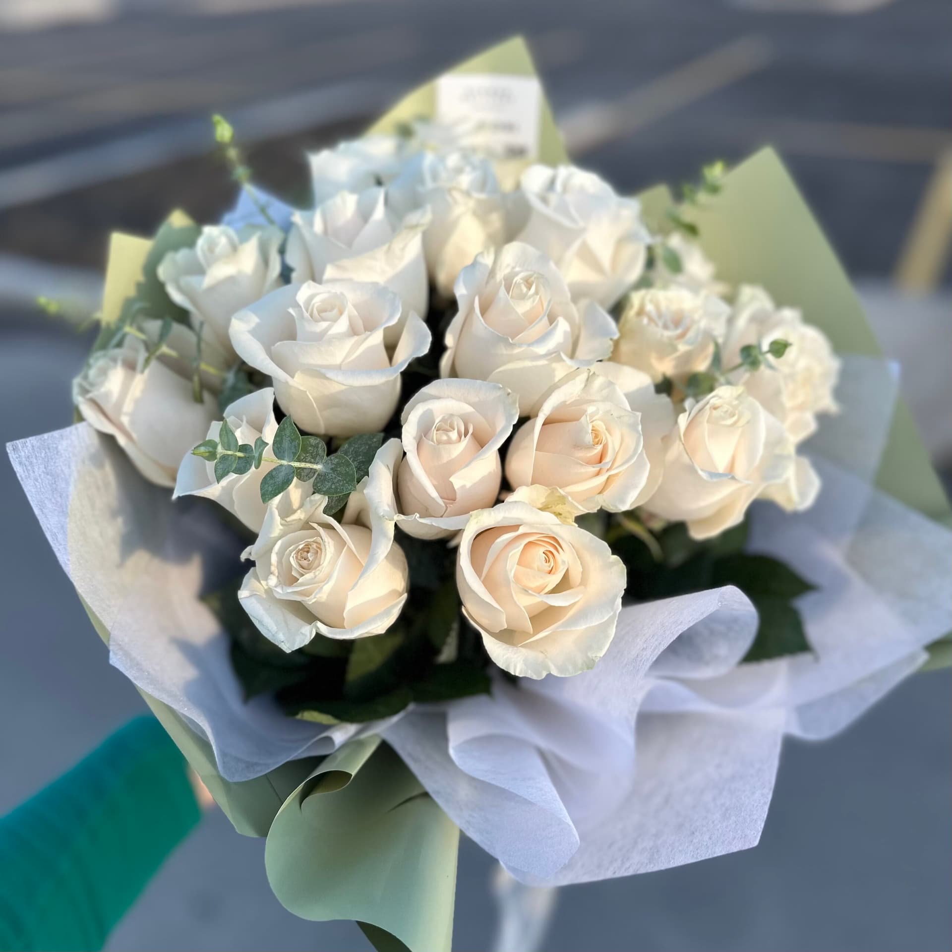 White roses & Eucalyptus
