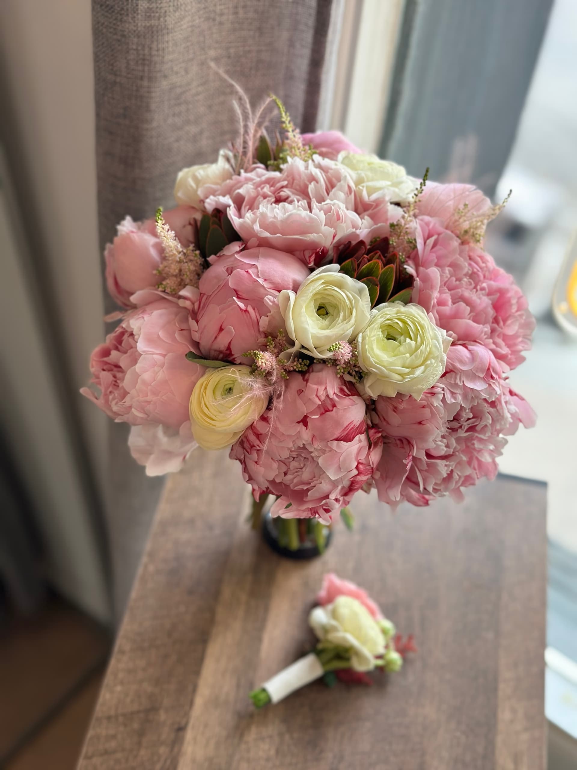 Peonies and Ranunculus wedding bouquet
