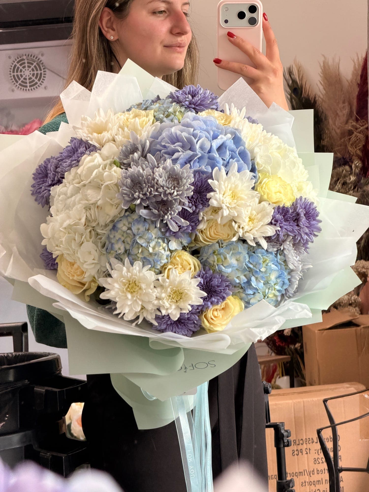 Blue hydrangeas β roses and carnations, Sofiori Calgary