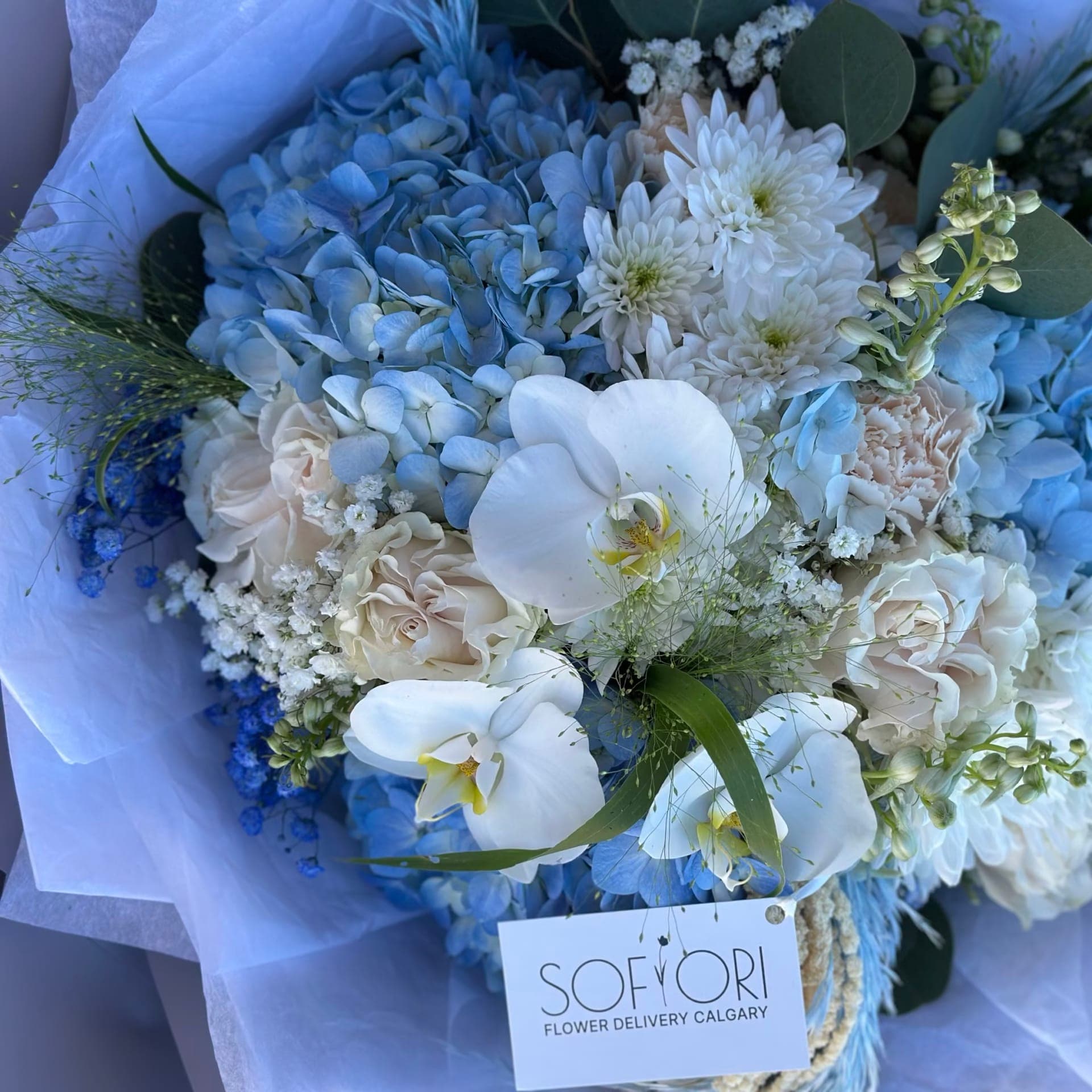 Blue Hydrangea with Orchids — photo 3